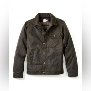 Flint and Tinder Wool-Lined Waxed Trucker Jacket in Chocolate